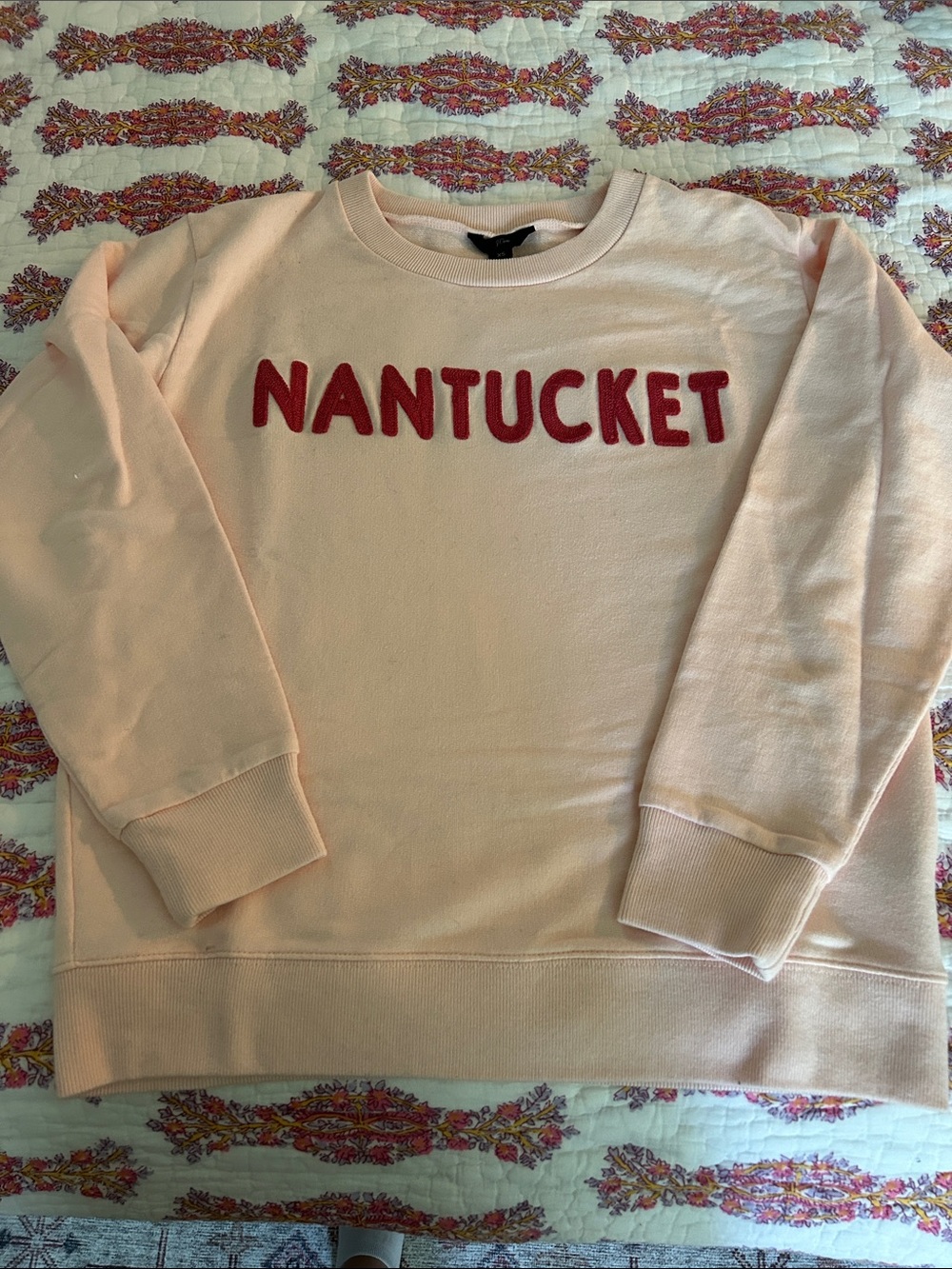 J. Crew Pink Crewneck Sweater with Red Nantucket Lettering